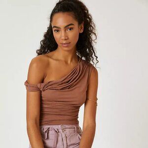 Agolde Hilma Twist Sleeve Bodysuit in Pantyhose